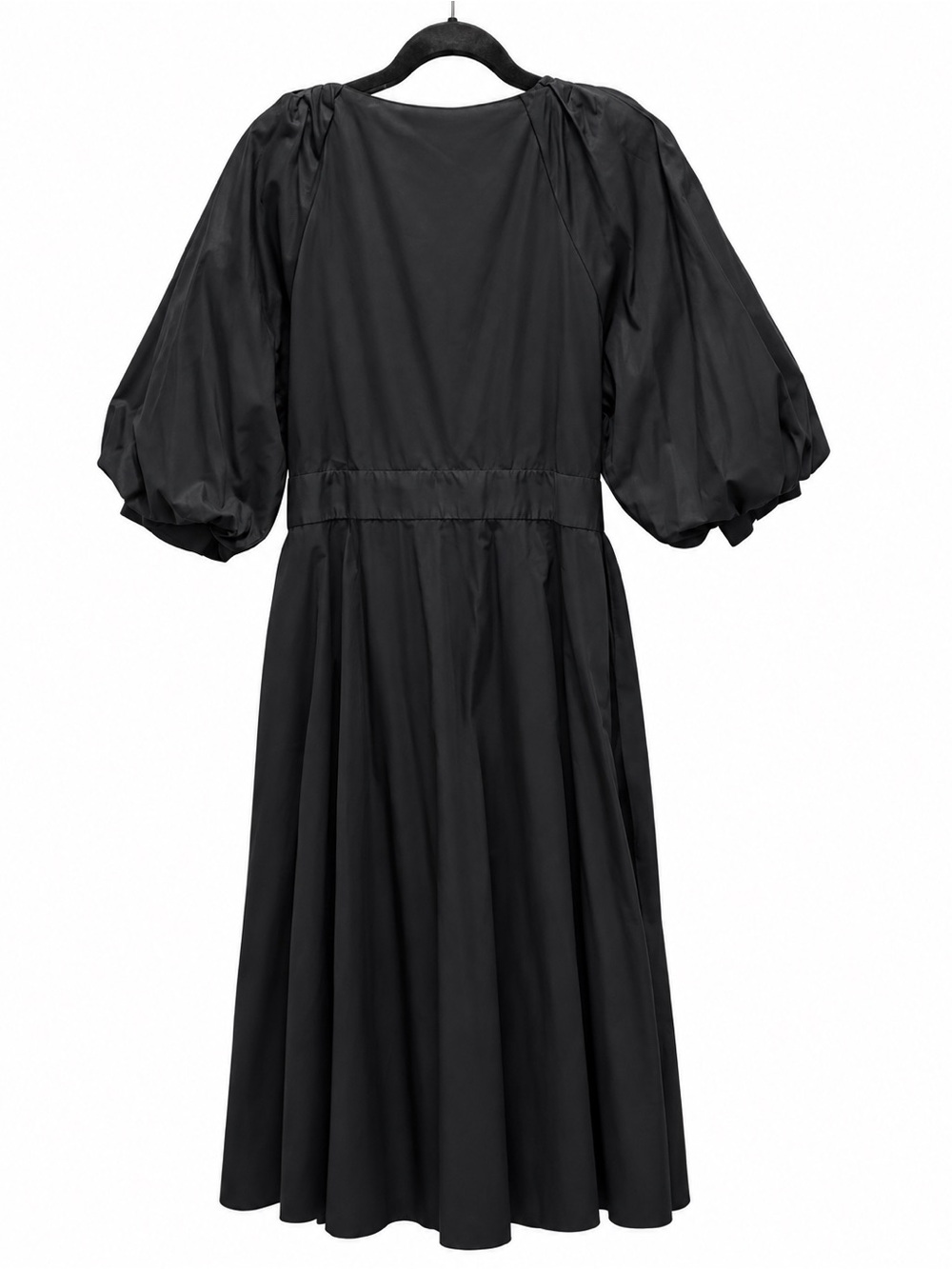 Banana Republic Black Puff-Sleeve Belted Wrap Midi Dress Size L - Picture 3 of 4
